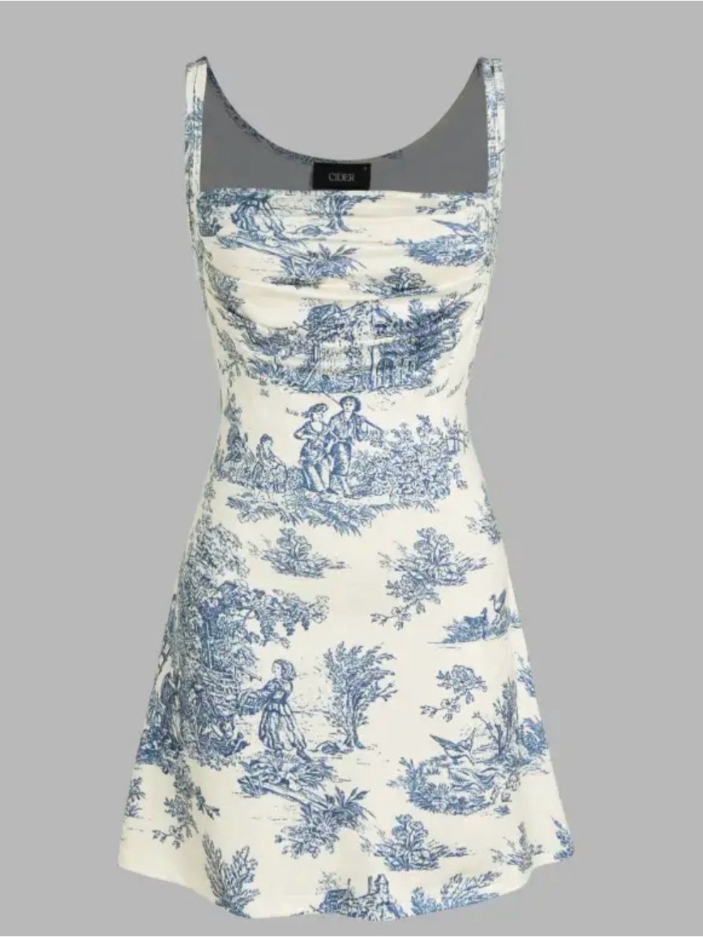 Cider White and Blue Toile Mini Dress